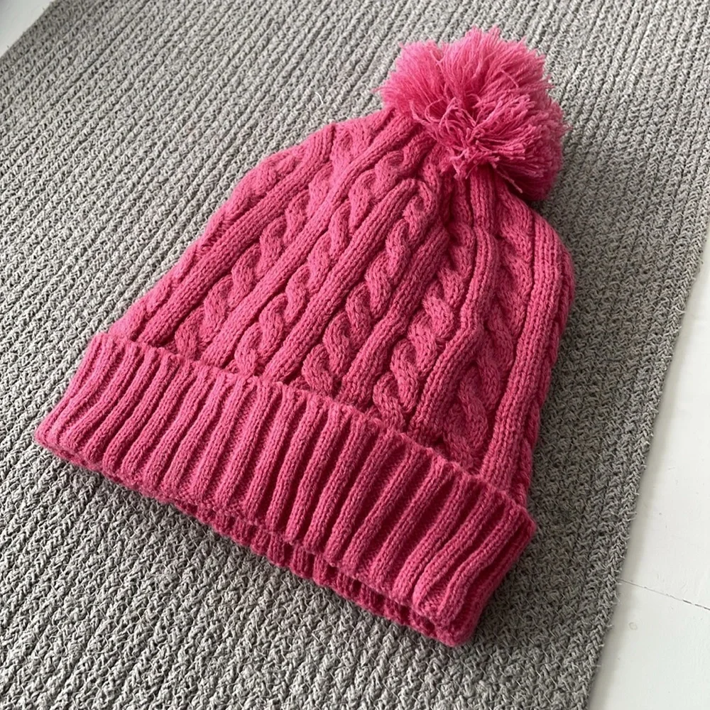 Tru Fit Pink Fleece Lined Knit Winter Hat with Pom